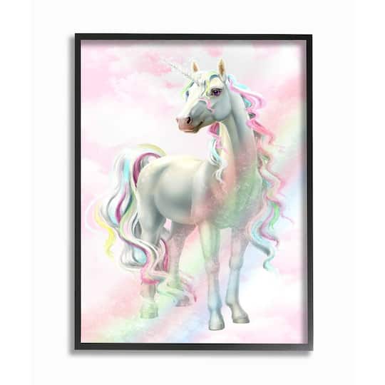 Stupell Industries Unicorn Rainbow Clouds Pink Children's Dream Fantasy Framed Wall Art